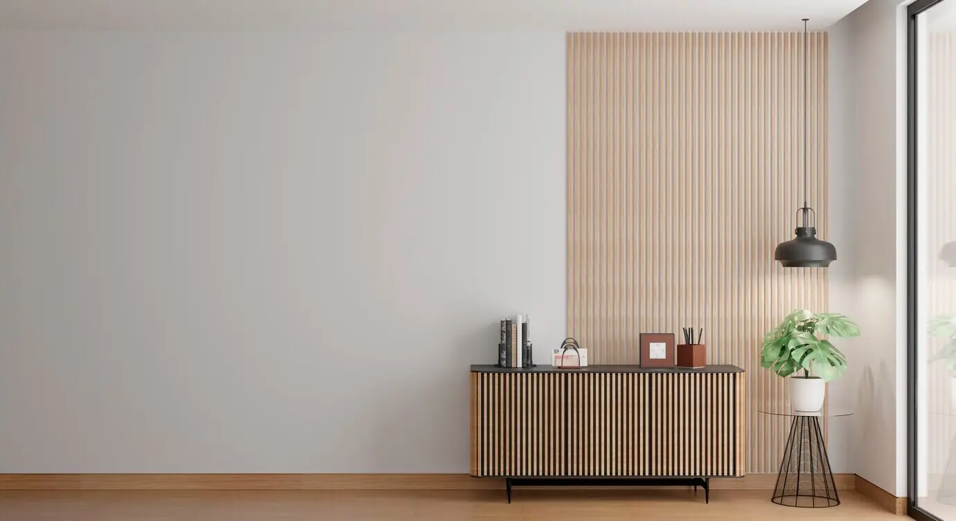 3D-Rendering eines minimalistischen Innenraums mit Platz für Text.